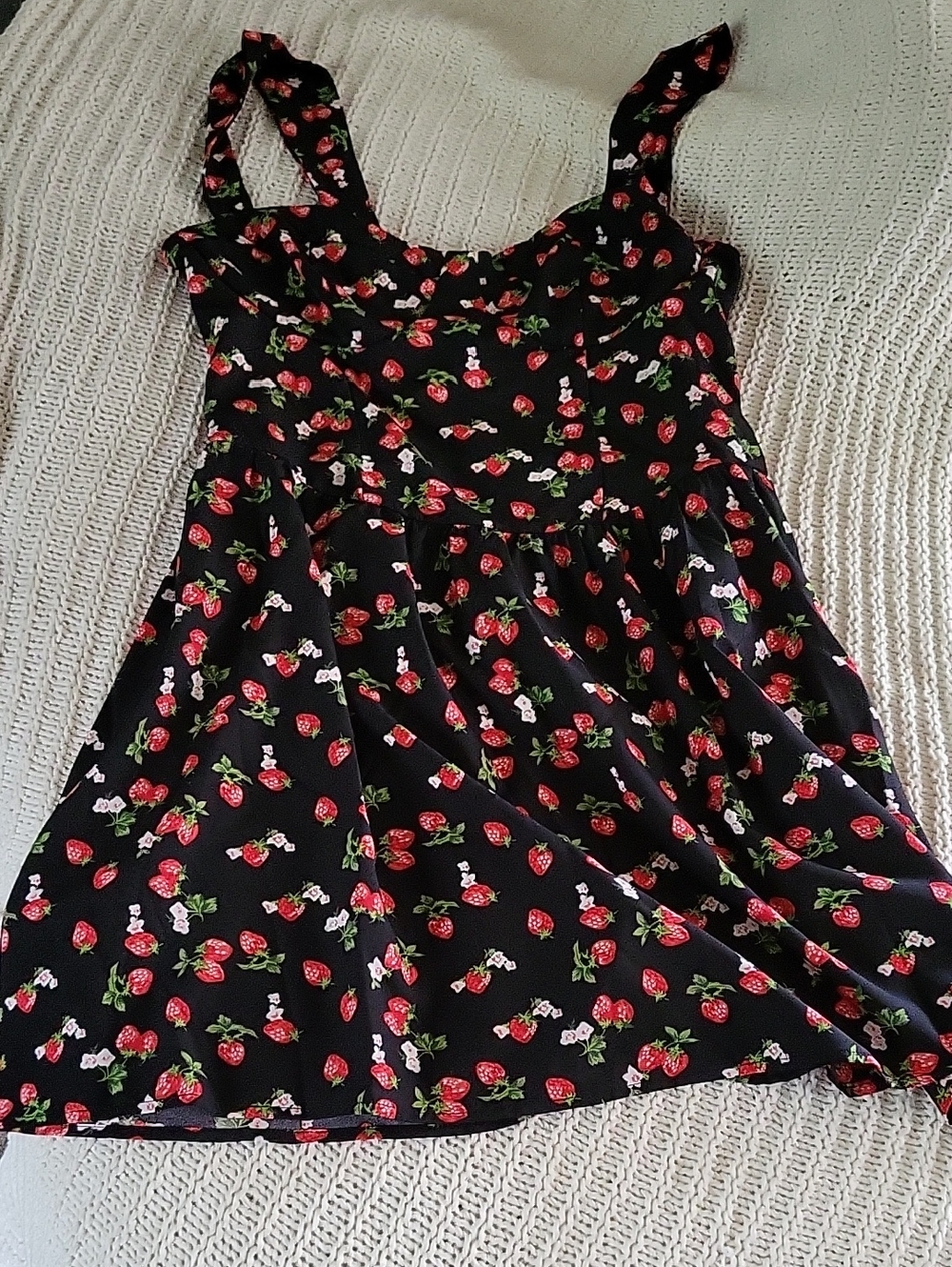 Black Dress With Strawberry & Floral Print